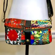 DESIGUAL Colorful Patchwork Crossbody Shoulderbag w Flower Applique DSG Pull Tab