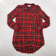 Hippie Rose Red Plaid Flannel Long Sleeve Pocket Tunic Top Womens Size Small
