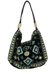 Tory Burch Brown Turquoise Embroidered Boho Soft Leather Shoulder Bag