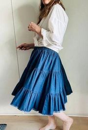 VTG 80s Denim Swing Style Skirt Knee Length Size Large Western Square DAncing