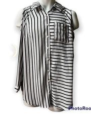 Women’s Top Black White Striped M Cold Shoulder Shirt Valarie Stevens 310601‎