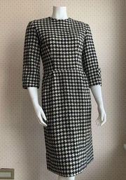 Vintage Gay Gibson Wool Houndstooth Midi Sheath Dress Sz Small PW 6