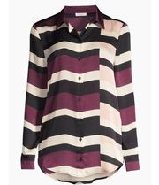 Equipment Women's Striped Colorblock Long Sleeve Button Front Blouse Size Medium