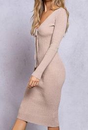 POL Taupe Midi Ribbed Sweater Dress Women’s Large