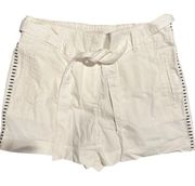 LOFT Women’s Embroidered Shorts with elastic waist and tie belt white Size 10