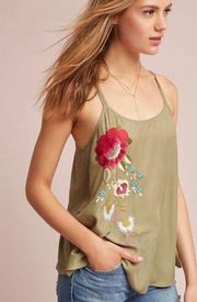 Anthropologie Akemi + Kim Embroidered Tank top Blouse Green Medium mixed Media