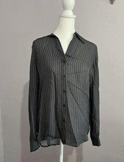 L’AGENCE Gray Pinstriped Button Up Long Sleeve Silk Blouse XS