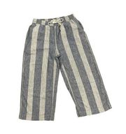 BeachLunchLounge Striped Cropped Wide Leg Linen Pants Size XS Blue White Women's