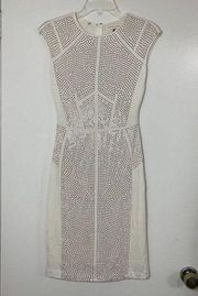 REBECCA TAYLOR Nailhead Rose gold Pink Studded Ivory Sheath Dress Sz Small $495