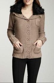 Vertigo Paris Nubuck Wool Blend Cardigan with Faux Fur Collar Size Medium