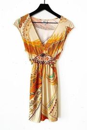 Eci New York Women’s M Orange Multicolor Floral Abstract Dress