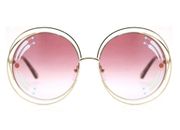 💕CHLOE💕 Carlina Round Oversized Sunglasses ~ Gold Pink with Decals New in Box