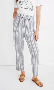 MADEWELL Linen-Cotton Paperbag Pants in Dark Baltic Stripe Size 4 Beachy Summer