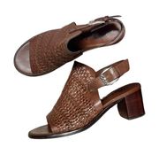 Brighton Twine Brown Caramel Woven Leather Block Heels Women's Size 7.5