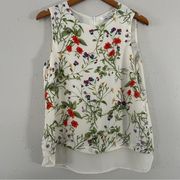 Rose + Olive Cream Floral Sleeveless Blouse Casual Formal Spring Medium