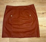 *NWT* LOFT Faux Leather Mini Skirt Rust Brown Pocket Lined Gold Button Womens 12