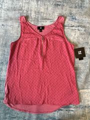 Iz Byer Rosy Pink Black Polka Dot Zip Neck Sleeveless Blouse Tank Top Med