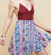 Trading Company Izabella Floral Dress Boho Paisley Crochet Mini Small