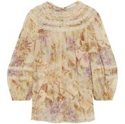 Zimmermann Sabotage Antique Floral-Print Neutrals Chiffon Balloon Sleeve Blouse