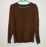 Cable & Gauge Brown Stretch V-Neck Long Sleeve Cardigan Sweater Sz XL Stretchy