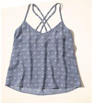 Hollister ✨HP✨Patterned blue tank criss cross back tank top✨