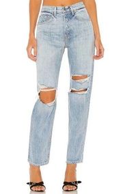 GRLFRND Isabeli Ripped High Waist Organic Cotton Straight Leg Jeans Women’s 24