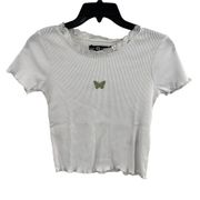 Daisy Street Ribbed Tee Butterfly Embroidered Size Medium New