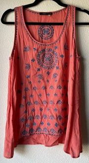 THML Coral Embroidered Crinkle Rayon Tank Top M