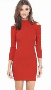 Bright Red Cold Shoulder Cutout Long Sleeve Bodycon Dress