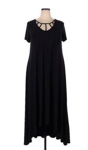 Lane Bryant Black Slinky Cage Neckline Short Sleeve Maxi Hi-Lo Dress Size 26/28