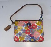 Corner Zip Wristlet In Signature Canvas With Wildflower Print Floral Fashion