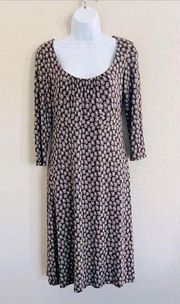 Boden Scoop Neck Midi Dress 3/4 Sleeves Brown All Over Pattern Women’s 6