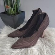 Shoe Dazzle Aria Black Fishnet Sock Chunky Heel Pointed Toe Pumps Size 12