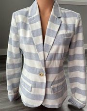 Merona Blue White Striped Preppy Blazer Size 10 One Button Nautical Cotton