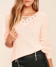 Lulus Welcome Home Peach Lace Up Sweater