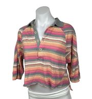 Urban Outfitters  BDG NWT Multicolor Long Sleeve Striped Polo Cropped Top Size XS