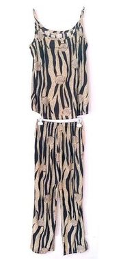 Boutique Pajama Set Camisole Cami Top & Palazzo Pants Animal Print XL Comfy Tiger Stripe