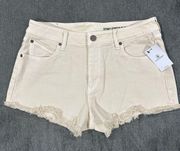 Volcom Stoney Stretch Cream Denim Shorts Size 28 Mid Rise Frayed Hem New w/ Tags