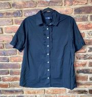 Lands' End Black Short Sleeve Ruffle Button Down Shirt Women's Size 16