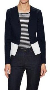 Ava & Aiden Navy Long Sleeve Collarless Peplum Blazer Size 6