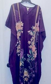 New  Blue maxi caftan purple floral one size