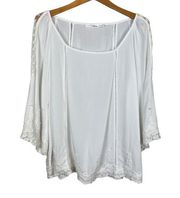 Solitaire Top Womens 3X Plus White Crochet Ladder Lace‎ Sheer 3/4 Sleeve Rayon