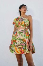 Macaw Leaves One-Shoulder Cut-Out Minidress