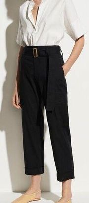 Vince Women's Linen Blend High-Rise Cuffed Ankle Cropped Pants Black Size Medium