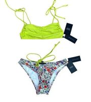 Tommy Hilfiger 2 PC Bikini Set Floral Triangle Top & Swim Bottom Small NWt