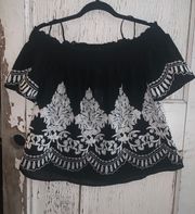 Embroidered Black & white Blouse