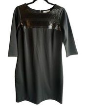 Liz Claiborne DRESS Black Sequin Top Back Zip 3/4 Sleeve Women's Size 6 Pockets