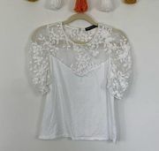 Generation Love Floral Lace Puff Sleeve White Tee Size XS