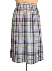 Vintage Pendleton Skirt Pleated Plaid Midi Pastel Blush Pink Green Soft Academia