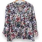 Habitat Floral Button Up Blouse with Ruffle Hem Women’s size Large